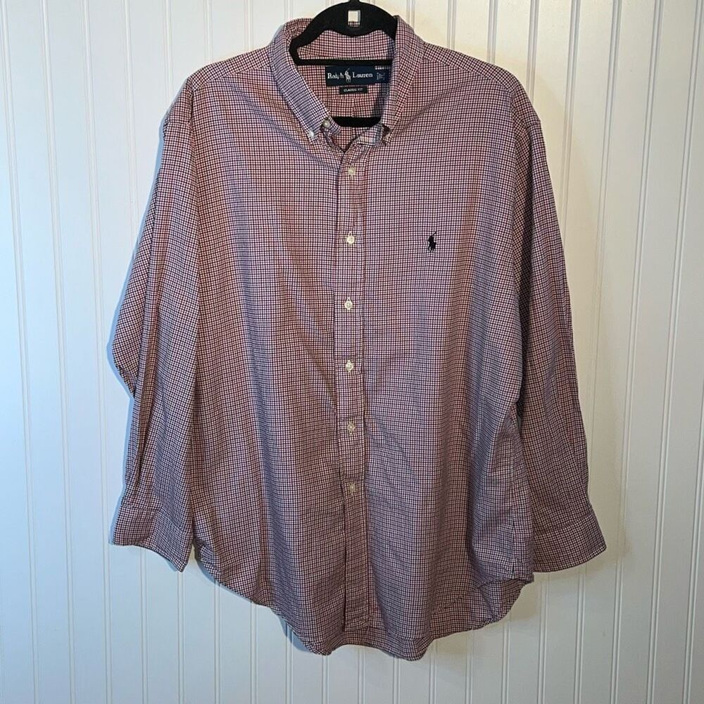 Ralph Lauren Shirt Men 17 32/33 Red Black Check Classic Fit Preppy Long Sleeve